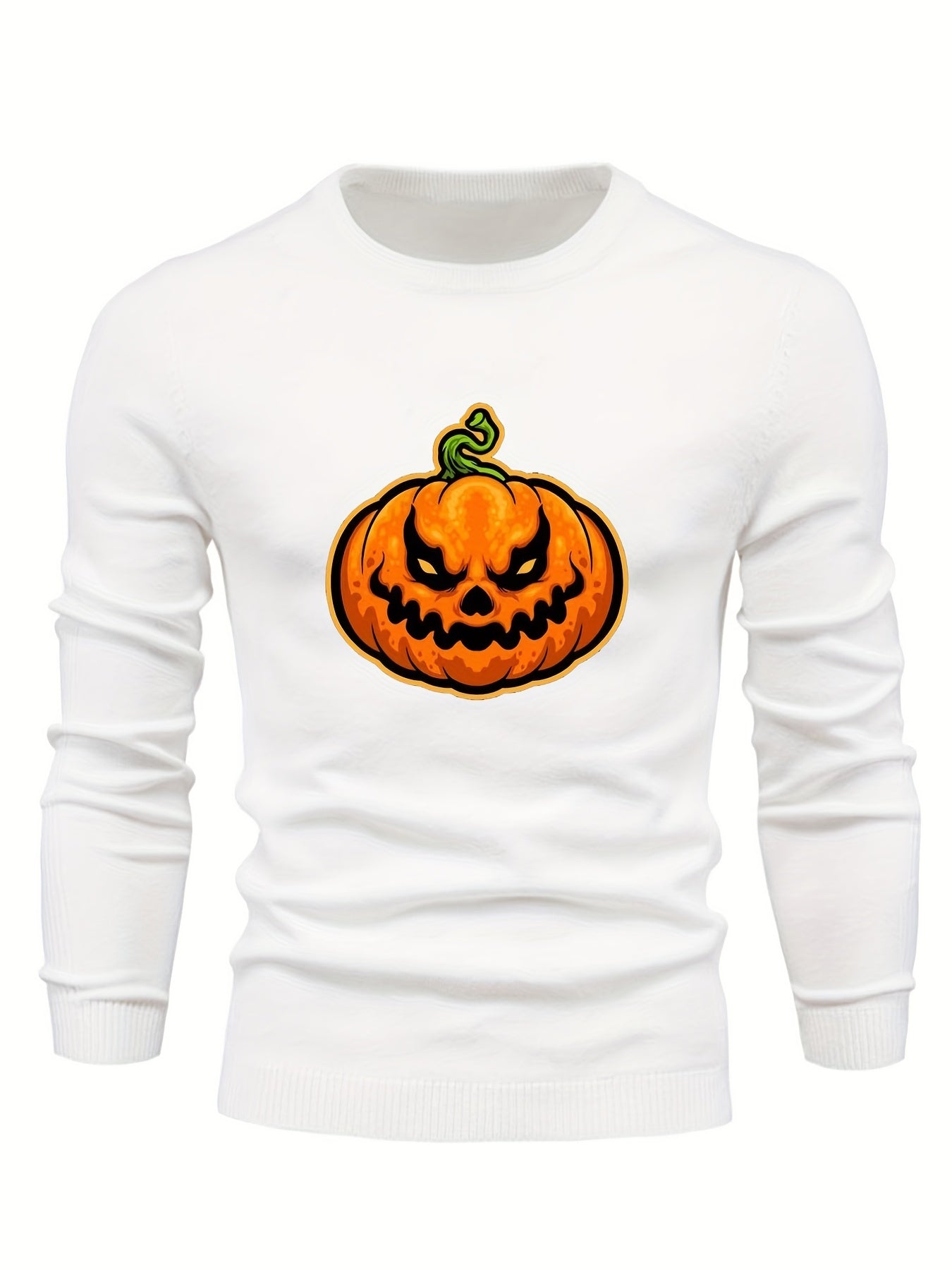 Cartoon Pumpkin Jack O Lantern Slim Warm Sweater Men's Casual Retro Style