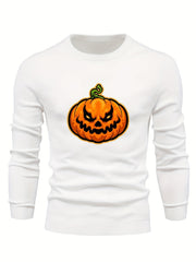 Cartoon Pumpkin Jack O Lantern Slim Warm Sweater Men's Casual Retro Style
