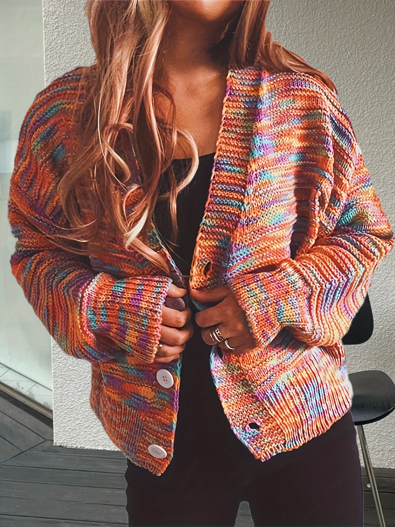 Rainbow Button Cardigan Long Sleeve