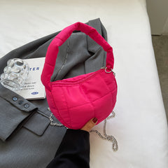 Solid Shoulder Bag Quilted Zipper Satchel Bag All Match Handbag