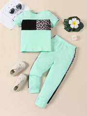 Girls Leopard Print T-shirt & Pants Set