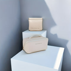 2 Pcs Large Capacity Cosmetic Bag Toiletry Wash Bag Travel Makeup Bag PU Leather