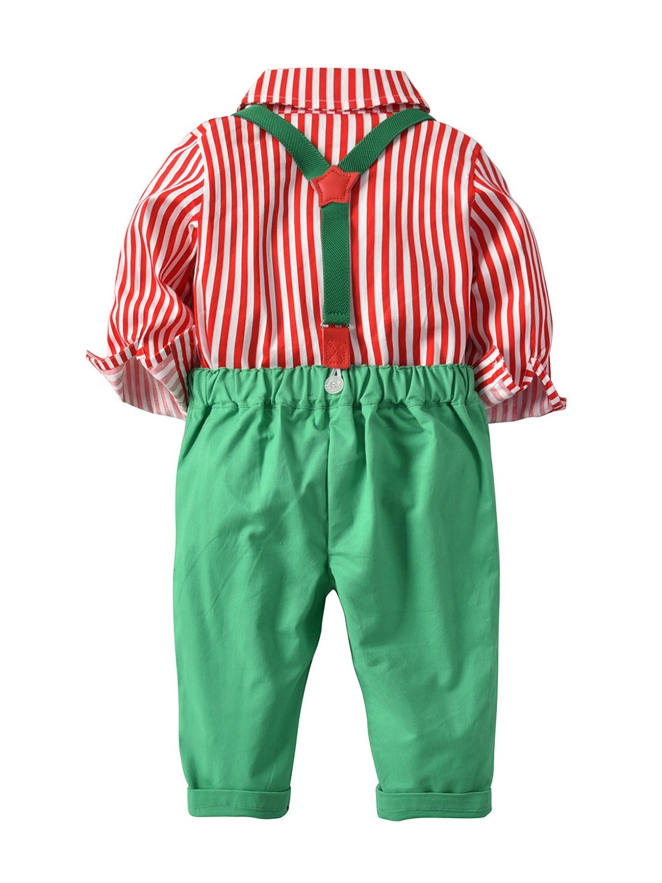 Boys Christmas Striped Bow Tie Overalls Set