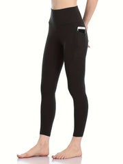 High Waist Yoga Pants Solid Butt Lifting With Pocket Slimming Leggings