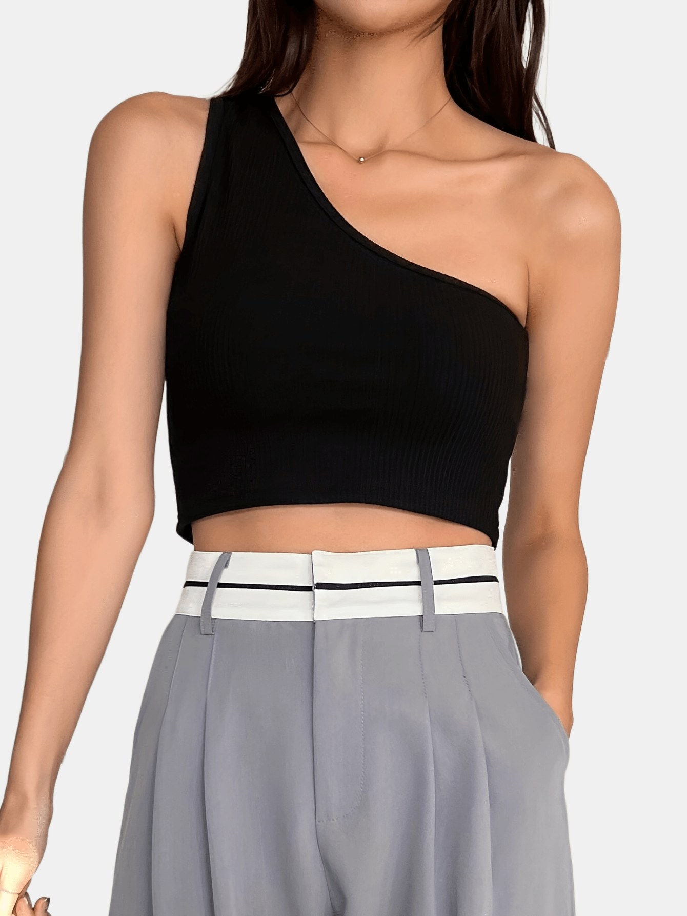 One Shoulder Solid Top Sexy Versatile Summer Slim Sleeveless