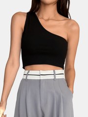 One Shoulder Solid Top Sexy Versatile Summer Slim Sleeveless