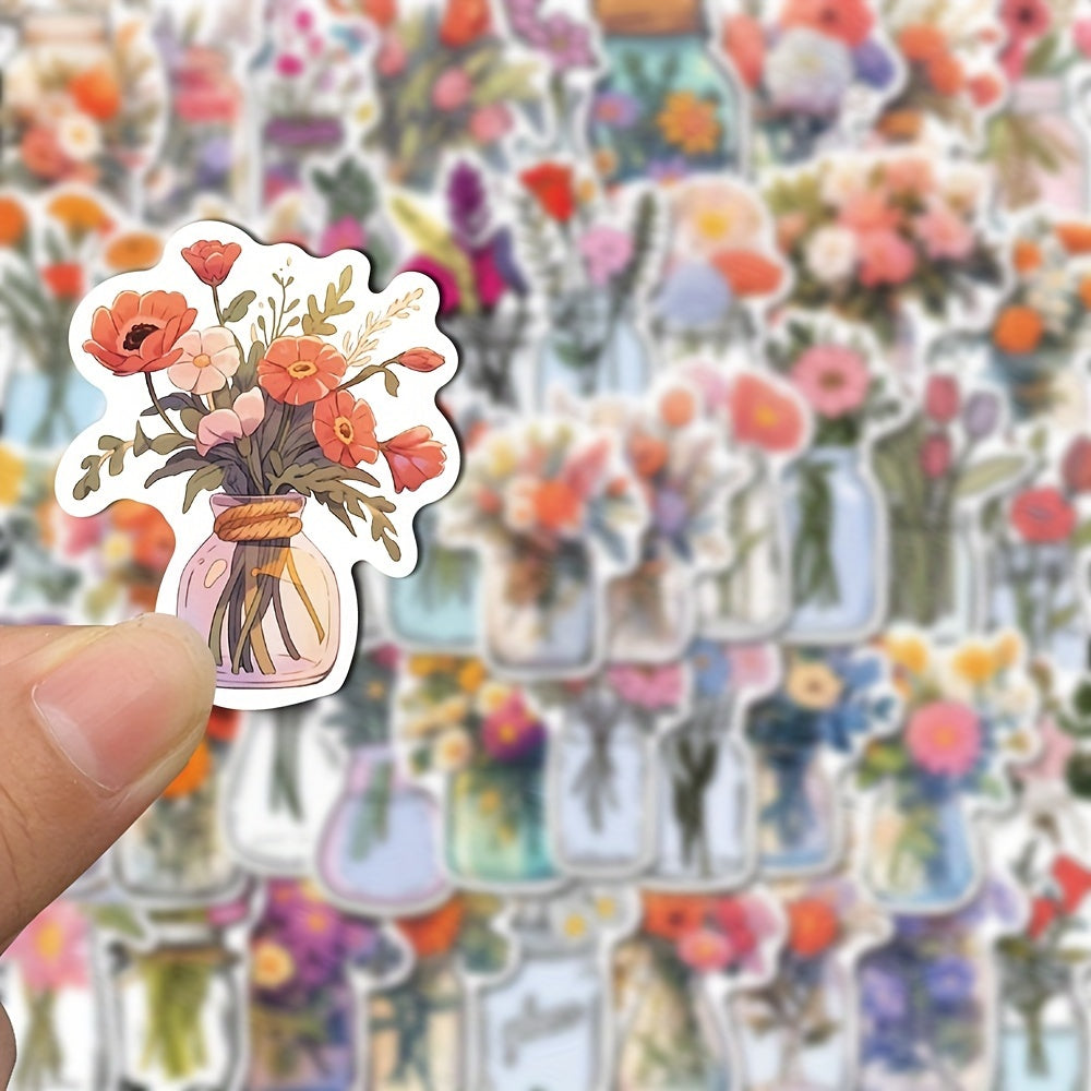 50pcs Glass Vase Cartoon Waterproof Stickers for Laptop Cup Book Luggage