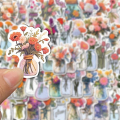 50pcs Glass Vase Cartoon Waterproof Stickers for Laptop Cup Book Luggage