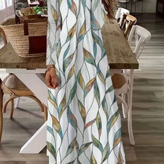 Leaf Print Long Sleeve Pleated Maxi Dress