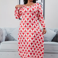 Heart Print Long Sleeve Tee Nightdress