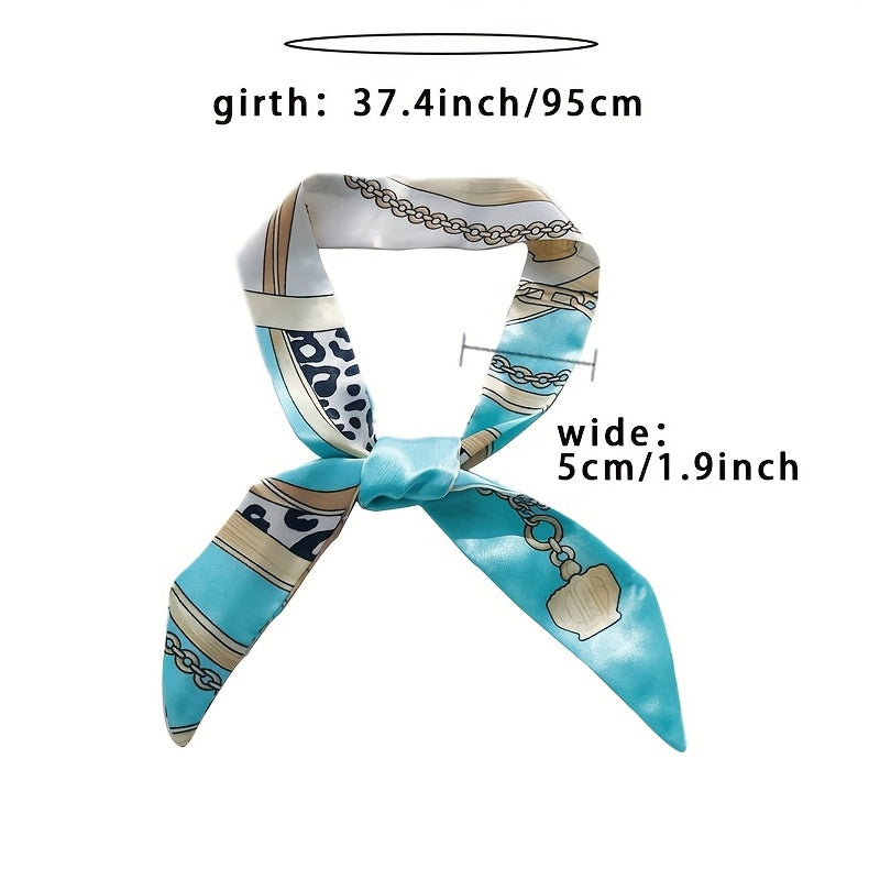 Chain Tassel Print Twilly Scarf Long Ribbon Neckerchief