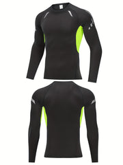 Men's Solid Compression Shirt High Stretch Crew Neck Top