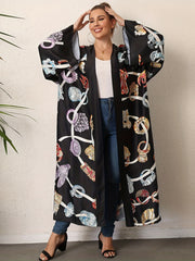 Chain Print Kimono Long Sleeve Beach Cover-Up
