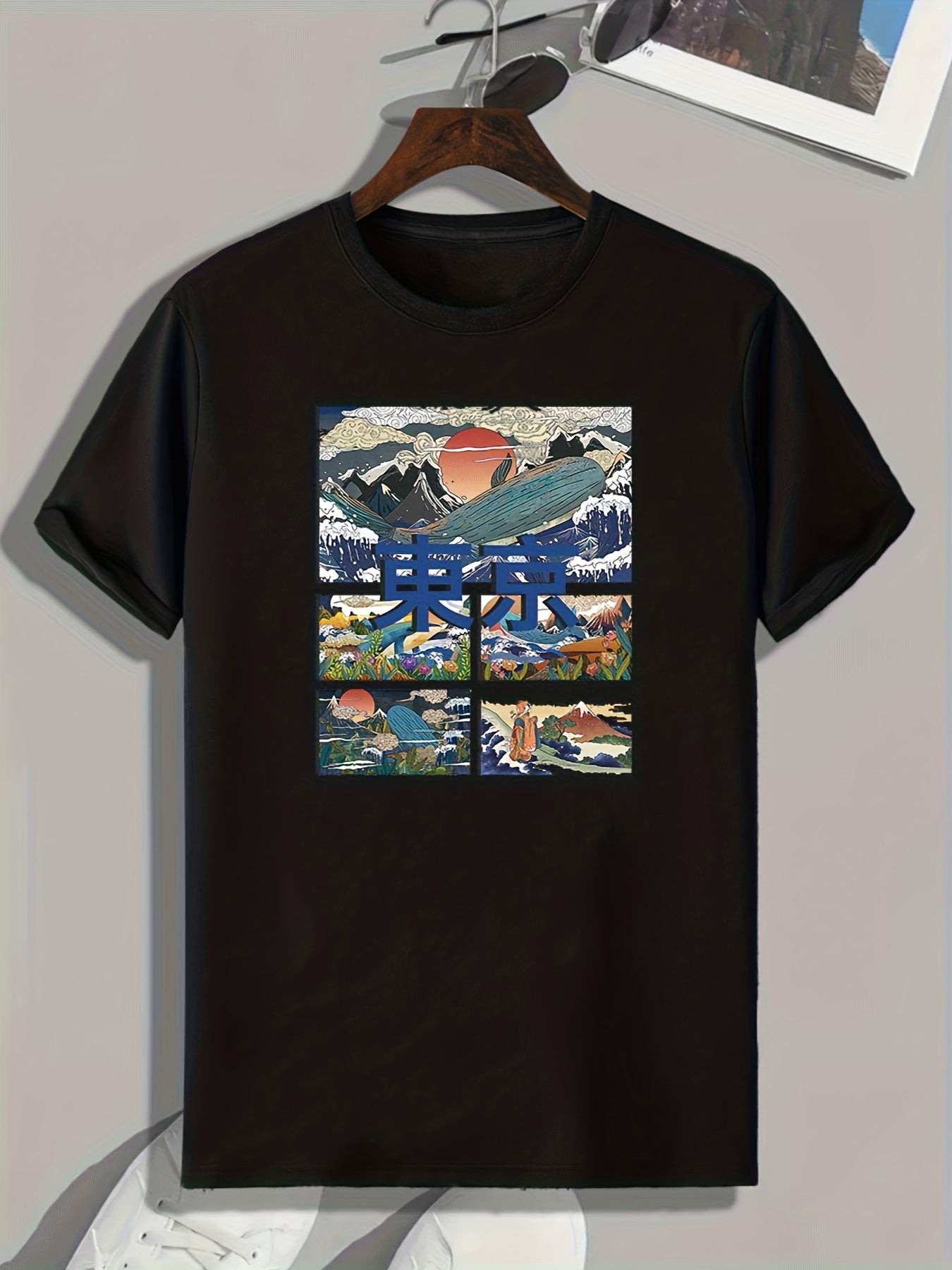 Tokyo Pattern Print Men's Comfy Sports T-shirt Graphic Tee