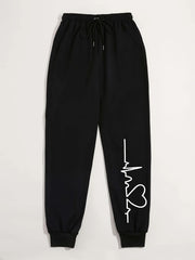 Heart Print High Waist Sweatpants Women's Casual Pants