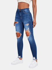 High Waist Distressed Skinny Jeans Casual Denim Pants