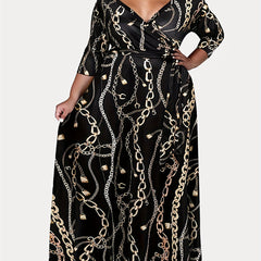 Chain Print Maxi Dress with Belt