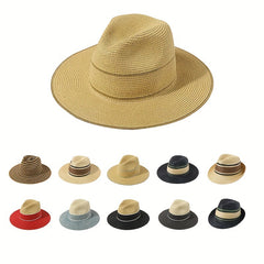 Striped Block Sun Hat Jazz Fedora Cap Beach Hats For Women Men