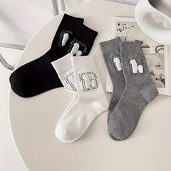 3 Pairs Alpaca Print Socks Comfy Mid Tube Women's Stockings