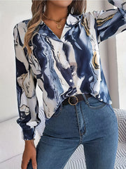 Marble Print Button Up Collar Top