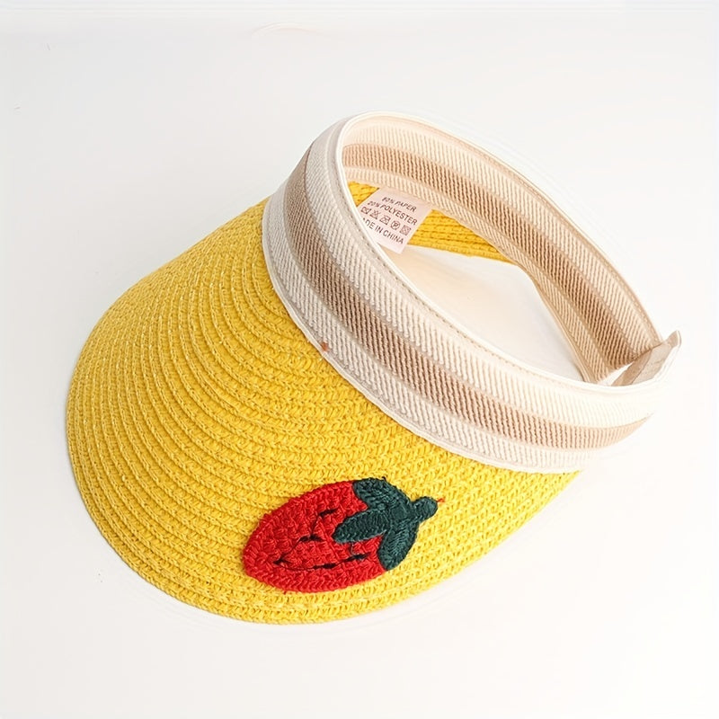 Kids Straw Visor Sun Protection Cap w/ Flower Decor