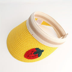 Kids Straw Visor Sun Protection Cap w/ Flower Decor