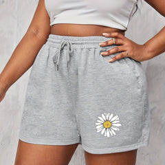 Casual Daisy Print High Waist Drawstring Shorts