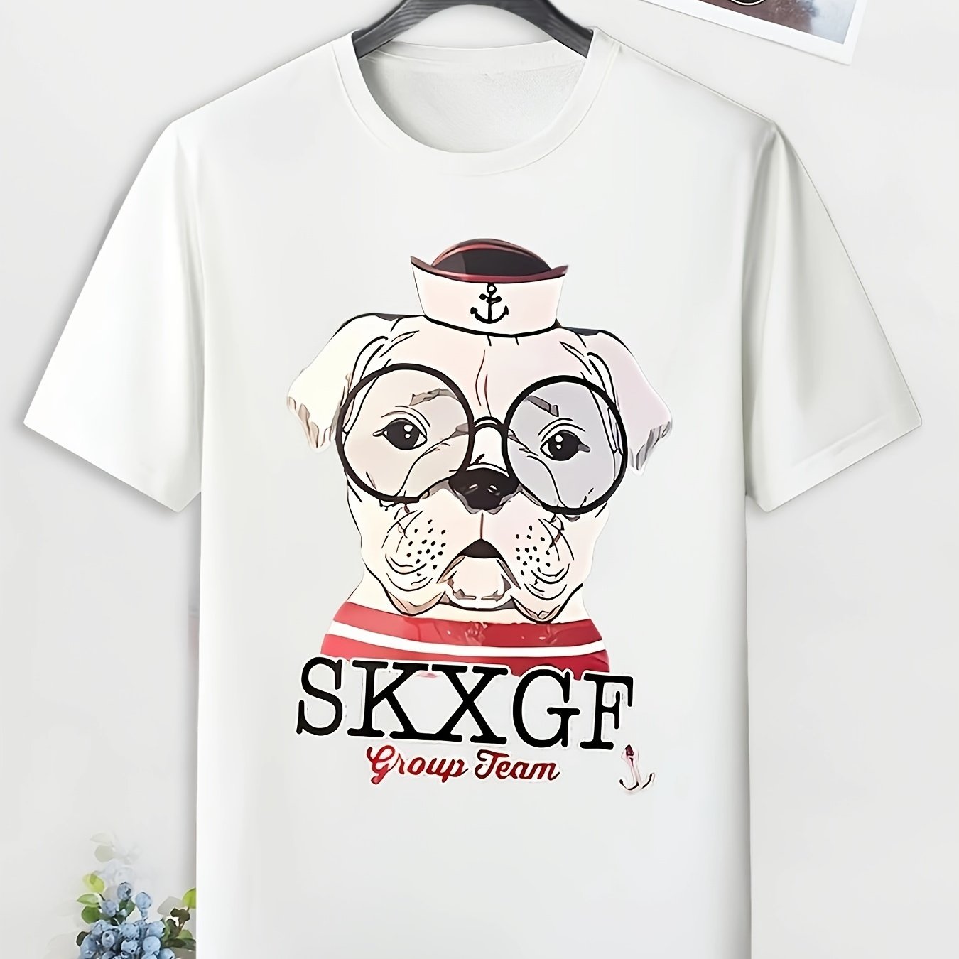Men's Cartoon Dog Print T shirt Casual Slightly Stretch Crew Neck Tee