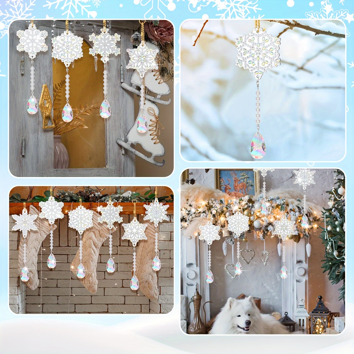 6pcs Snowflake Faux Diamond Painted Hanging Pendant Set