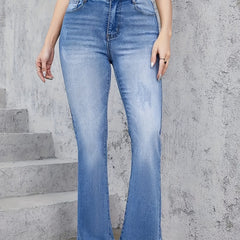 Button Fly High Rise Flared Leg Jeans