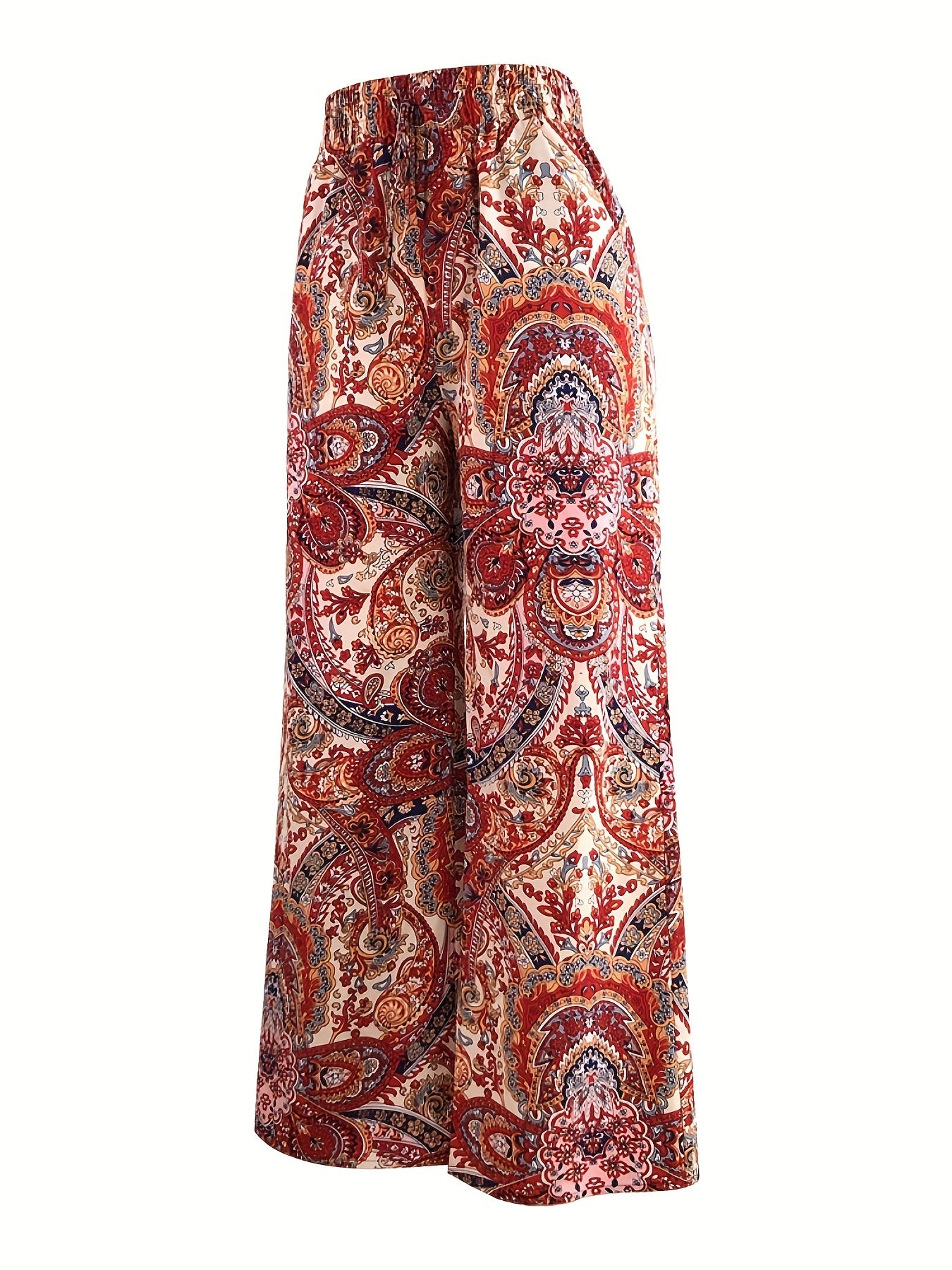 Print Wide Leg Pants Elastic Waist Casual Pants