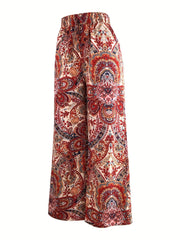 Print Wide Leg Pants Elastic Waist Casual Pants