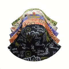 Letter Graffiti Bucket Hat Large Brim Sun Hat Men Women Outdoor Casual