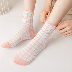 5 Pairs Floral & Plaid Print Socks for Women