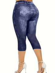 Denim Print Skinny Capris Leggings for Women