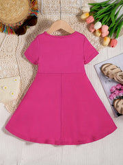 Girls Short Sleeve A-line Swing Skater Dress School Party Dress