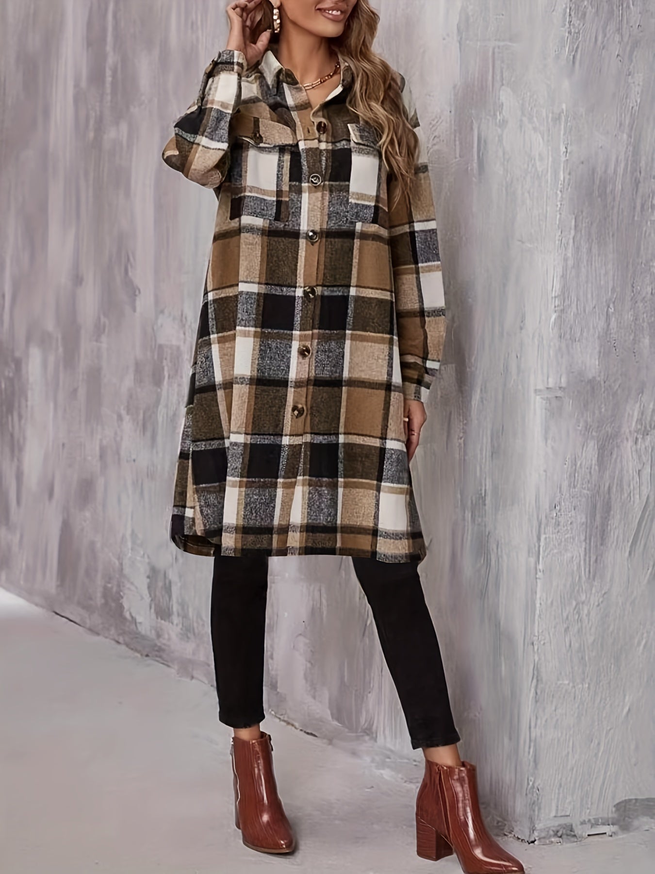 Single Breasted Flap Pockets Overcoat Long Sleeve Outwear
