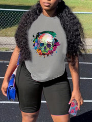 Skull Print Plus Size Top & Shorts Set
