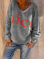 Casual Sweater Women's Plus Long Sleeve V Neck Jumper