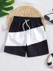 Boys Swim Trunks Contrast Print Drawstring Elastic Waist Beach Pants
