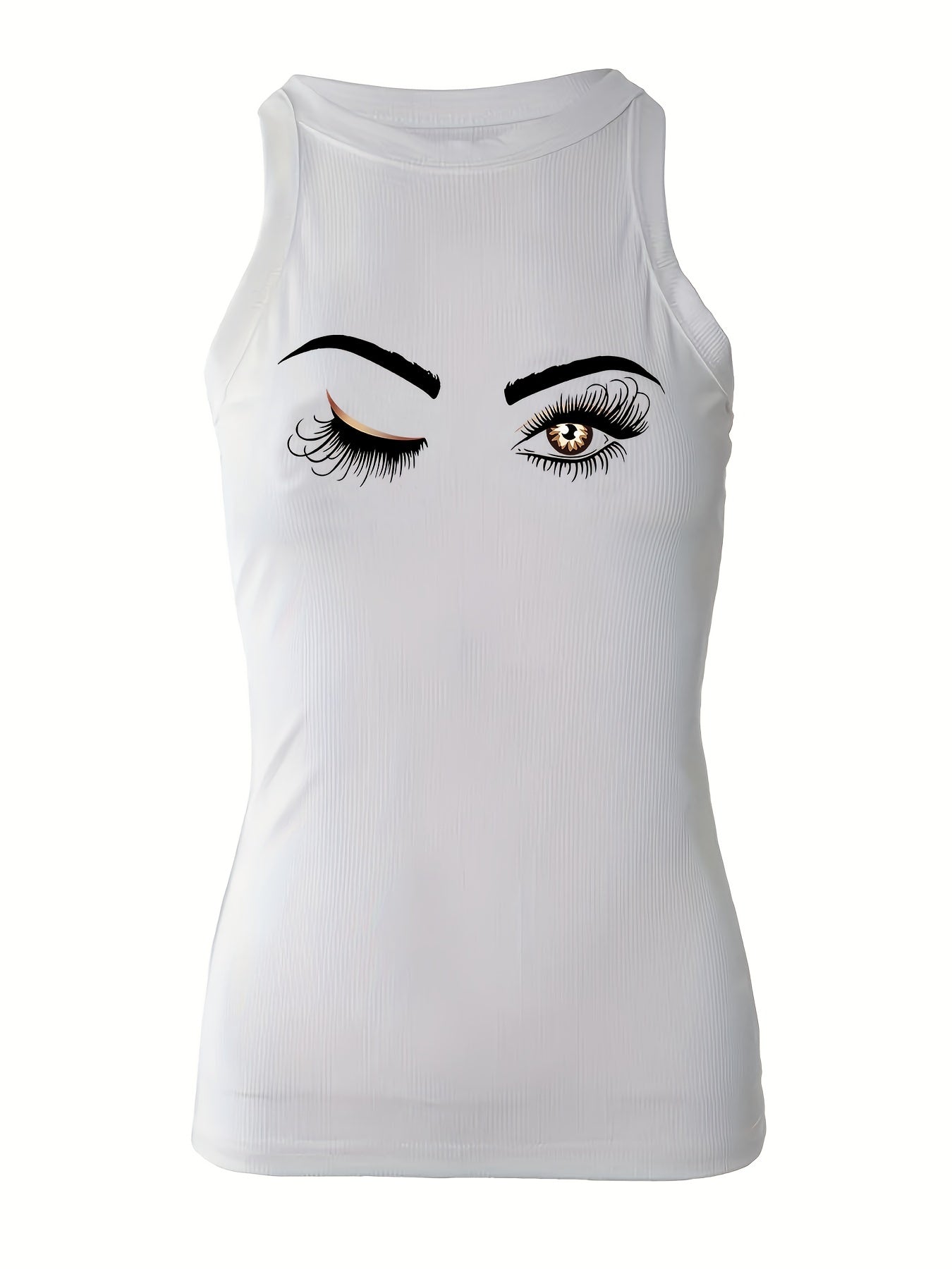 Eyes Print Tank Top Sexy Crew Neck Summer Sleeveless Top