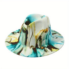 Oil Painting Graffiti Sun Hat Tie Dye Print Fedora Cap Wide Brim