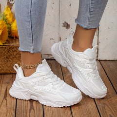 Solid Chunky Sneakers Heighten Lightweight Woven Shoes