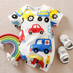 Baby Boys Car Graphic Print Cotton Romper