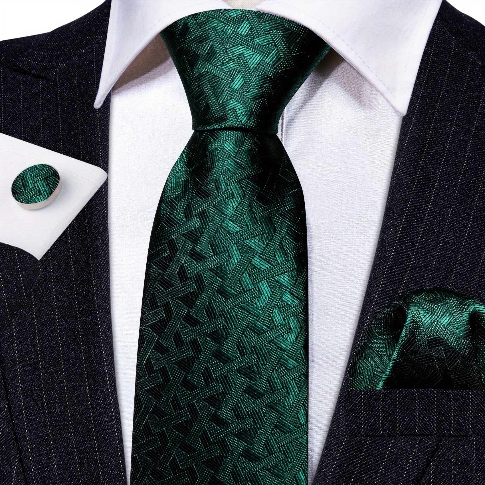 Barry Wang Men's Pink Tie Pocket Square Cufflinks Set
