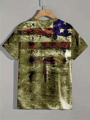 Men's Vintage Style Printed Sports T-shirt Round Neck Tee Shirt