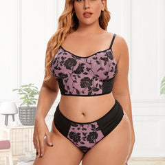 Floral Print Longline Push-Up Bra & Underwear Set