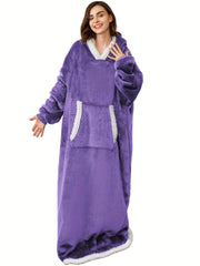 Sherpa Fleece Hooded Robe with Pockets