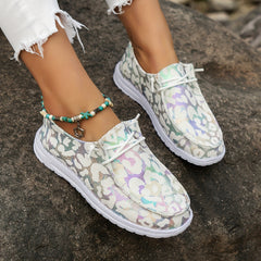 Women's Canvas Round Toe Lace Up Flat Loafers Casual Walking Shoes