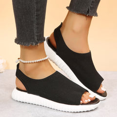 Women's Knit Flat Sandals Comfort Peep Toe Slip On Slingback Shoes